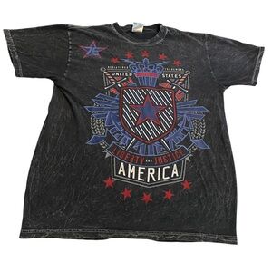 USA Shirt Men Medium Black Tie Dye Graphic Streetwear Crew‎ Neck Patriotic Tee